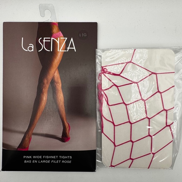 NWT La SENZA Pink Wide Fishnet Tights Women's Size Large Italy Hosiery Fuchsia - Picture 1 of 7